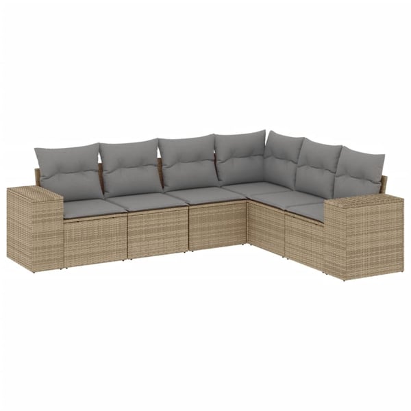 vidaXL sofasæt til haven 6 dele med hynder polyrattan beige