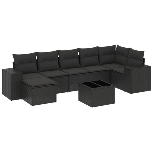 vidaXL Loungegrupp för trädgården med dynor 8 delar svart konstrotting
