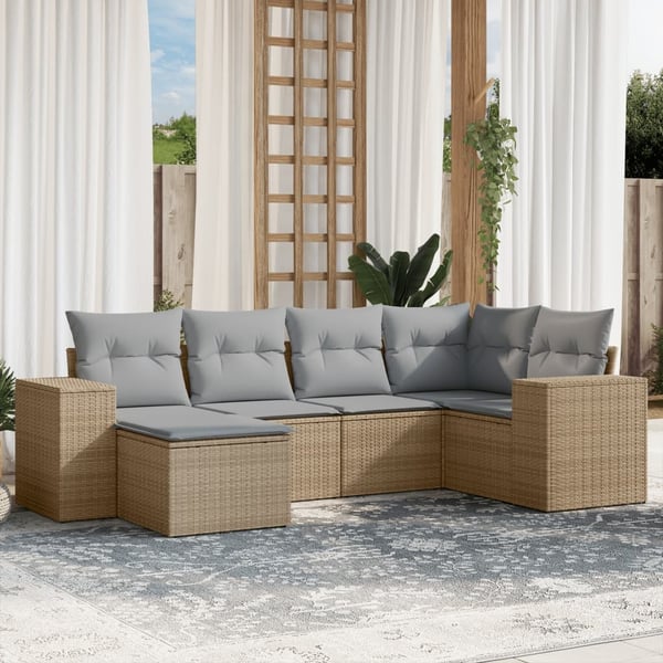 vidaXL sofasæt til haven 6 dele med hynder polyrattan beige