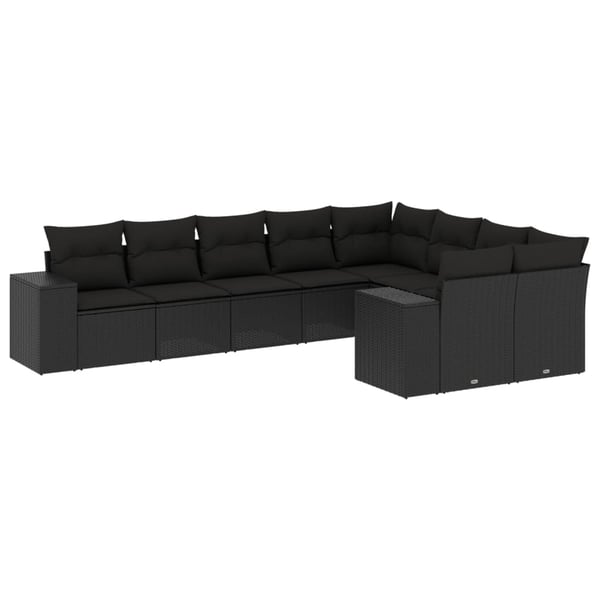 vidaXL sofasæt til haven 9 dele med hynder polyrattan sort