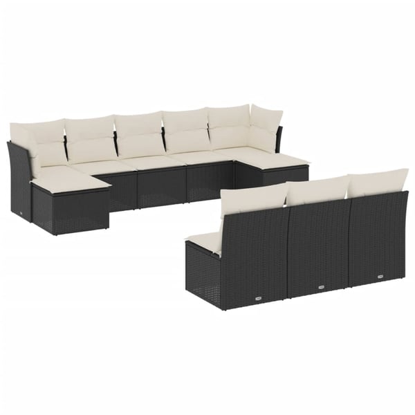 vidaXL sofasæt til haven 10 dele med hynder polyrattan sort