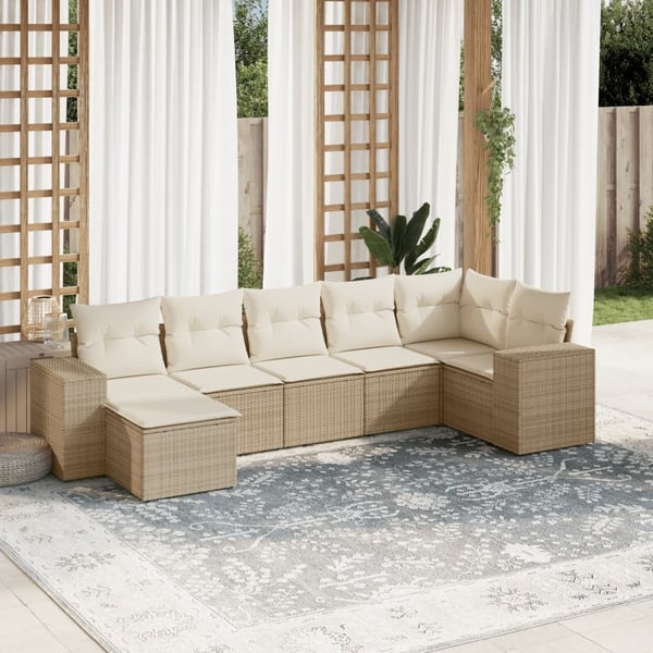 vidaXL sofasæt til haven 7 dele med hynder polyrattan beige