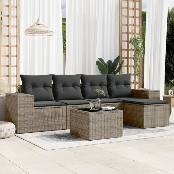 vidaXL sofasæt til haven 6 dele med hynder polyrattan grå