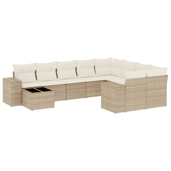vidaXL sofasæt til haven 10 dele med hynder polyrattan beige
