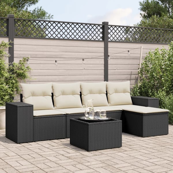 vidaXL sofasæt til haven 6 dele med hynder polyrattan sort