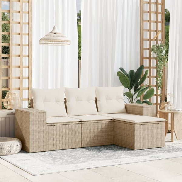 vidaXL sofasæt til haven 4 dele med hynder polyrattan beige