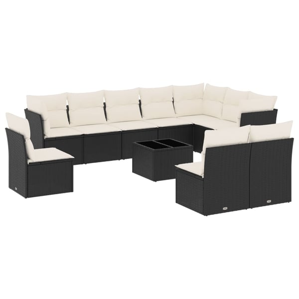 vidaXL sofasæt til haven 11 dele med hynder polyrattan sort