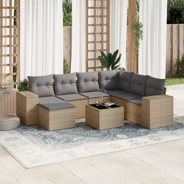 vidaXL sofasæt til haven 8 dele med hynder polyrattan beige