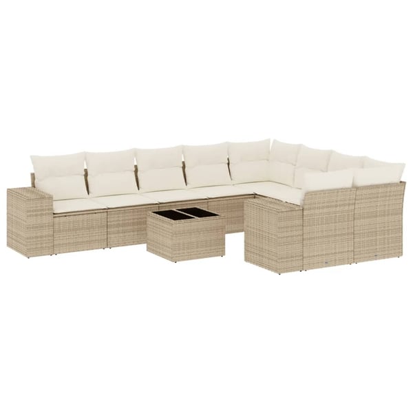 vidaXL sofasæt til haven 10 dele med hynder polyrattan beige