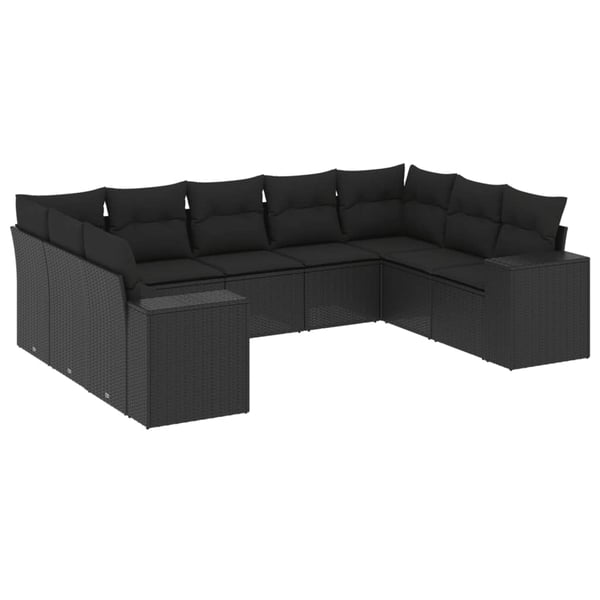 vidaXL sofasæt til haven 9 dele med hynder polyrattan sort