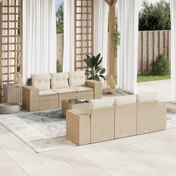 vidaXL sofasæt til haven 7 dele med hynder polyrattan beige