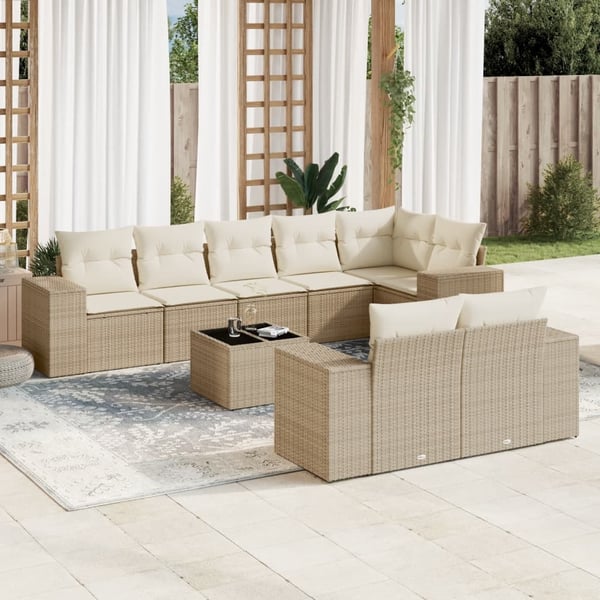 vidaXL sofasæt til haven 9 dele med hynder polyrattan beige