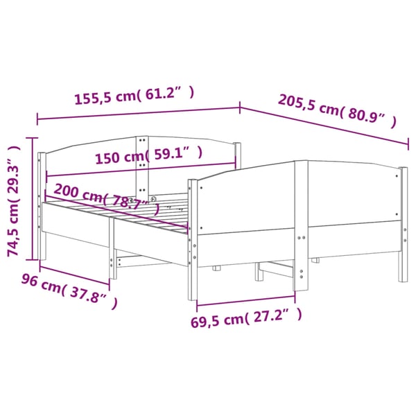 vidaXL Sengeramme uten madrass brun 150x200 cm heltre furu