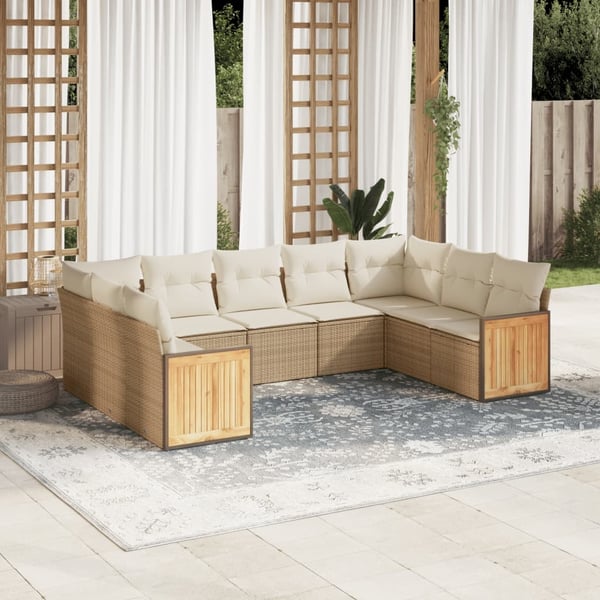 vidaXL sofasæt til haven 8 dele med hynder polyrattan beige