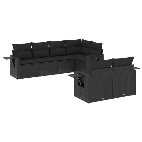 vidaXL sofasæt til haven 7 dele med hynder polyrattan sort