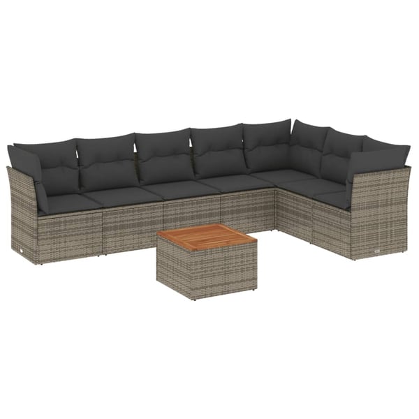 vidaXL sofasæt til haven 8 dele med hynder polyrattan grå