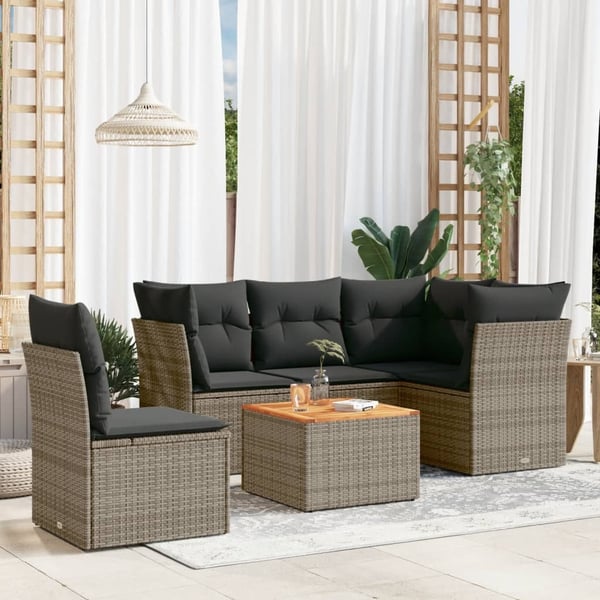 vidaXL sofasæt til haven 6 dele med hynder polyrattan grå