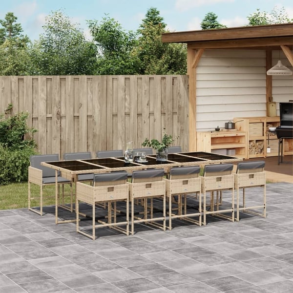vidaXL spisebordssæt til haven 11 dele med hynder polyrattan beige