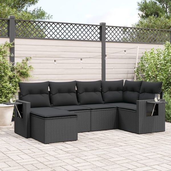 vidaXL sofasæt til haven 6 dele med hynder polyrattan sort