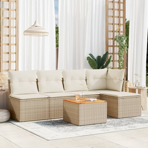 vidaXL sofasæt til haven 6 dele med hynder polyrattan beige