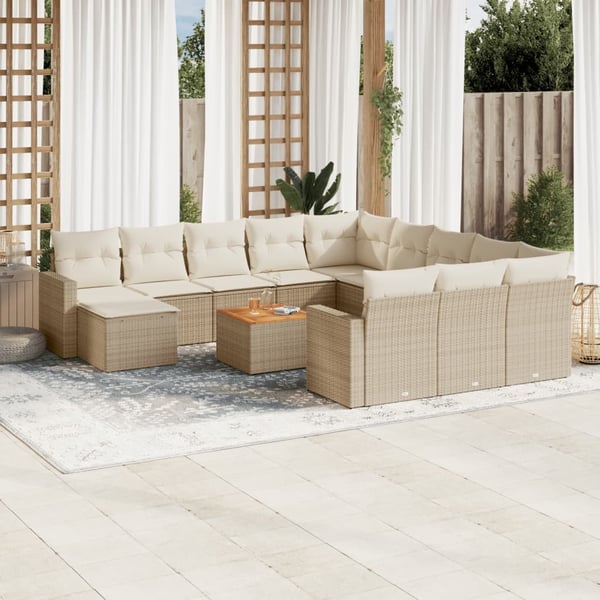 vidaXL sofasæt til haven 13 dele med hynder polyrattan beige