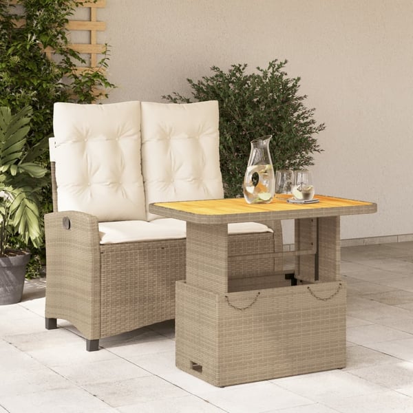 vidaXL spisebordssæt til haven 2 dele med hynder polyrattan beige