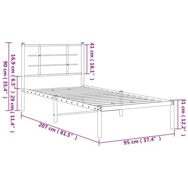vidaXL Sengeramme i metall med hodegavl svart 90x200 cm