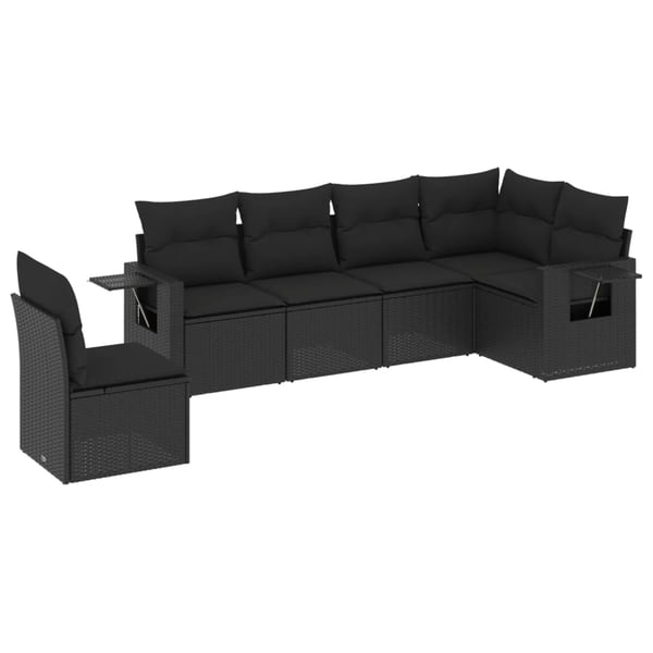 vidaXL sofasæt til haven 6 dele med hynder polyrattan sort
