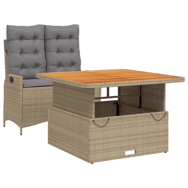vidaXL spisebordssæt til haven 2 dele med hynder polyrattan beige