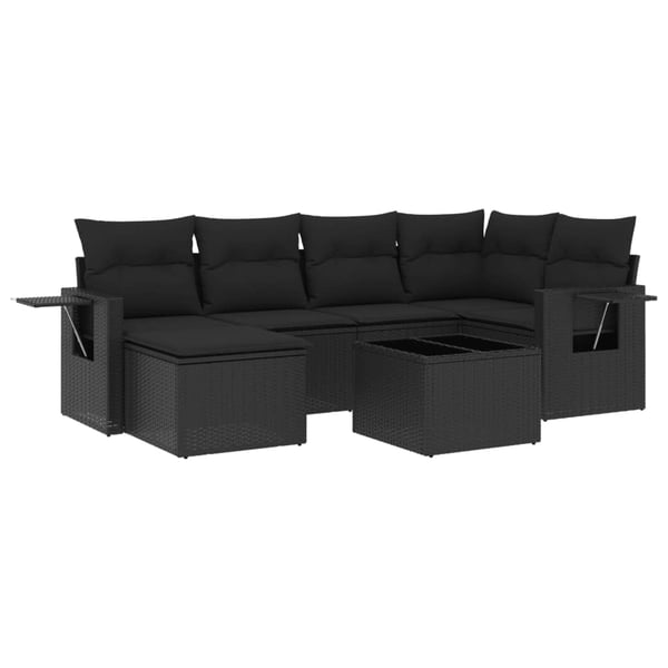 vidaXL sofasæt til haven 7 dele med hynder polyrattan sort