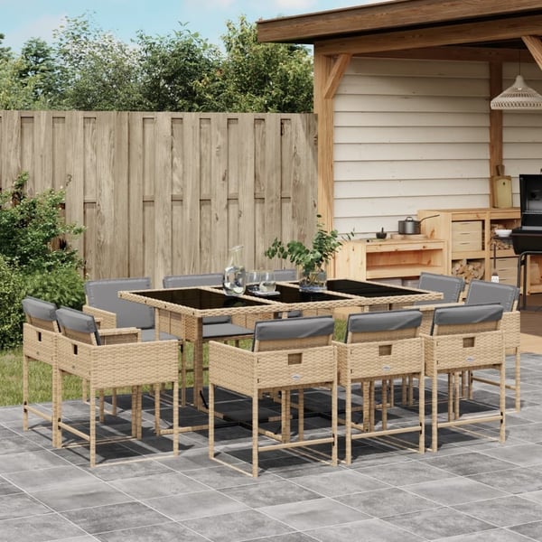 vidaXL spisebordssæt til haven 11 dele med hynder polyrattan beige