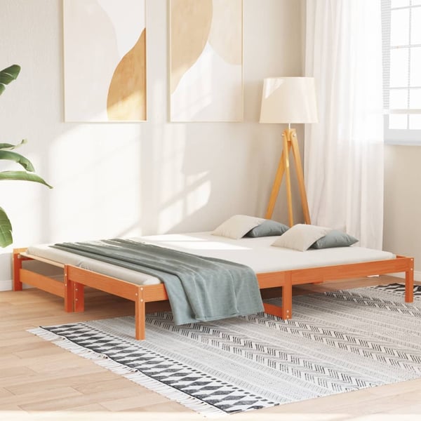 vidaXL Uttrekkbar dagseng voksbrun 90x190 cm heltre furu