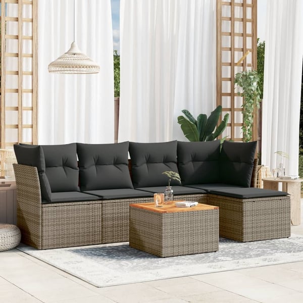 vidaXL sofasæt til haven 6 dele med hynder polyrattan grå