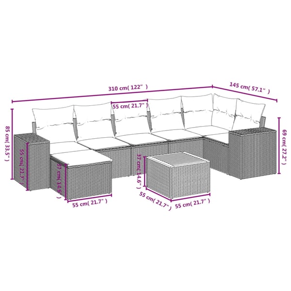 vidaXL sofasæt til haven 8 dele med hynder polyrattan beige