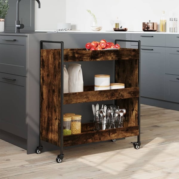 vidaXL køkkenvogn 70x30x82 cm konstrueret træ røget egetræsfarve