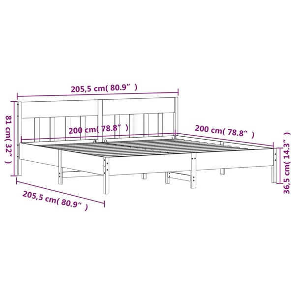 vidaXL Sengeramme uten madrass voksbrun 200x200 cm heltre furu