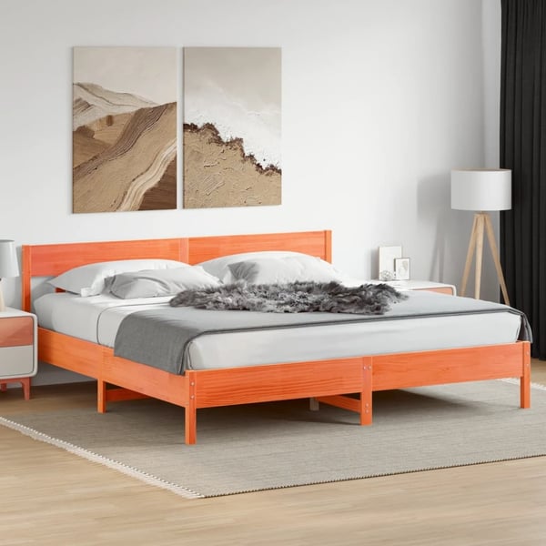 vidaXL Sengeramme uten madrass voksbrun 200x200 cm heltre furu