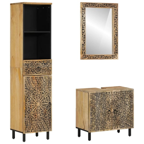 vidaXL Baderomsskapsett 3 deler heltre mango