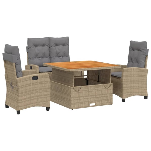 vidaXL spisebordssæt til haven 4 dele med hynder polyrattan beige