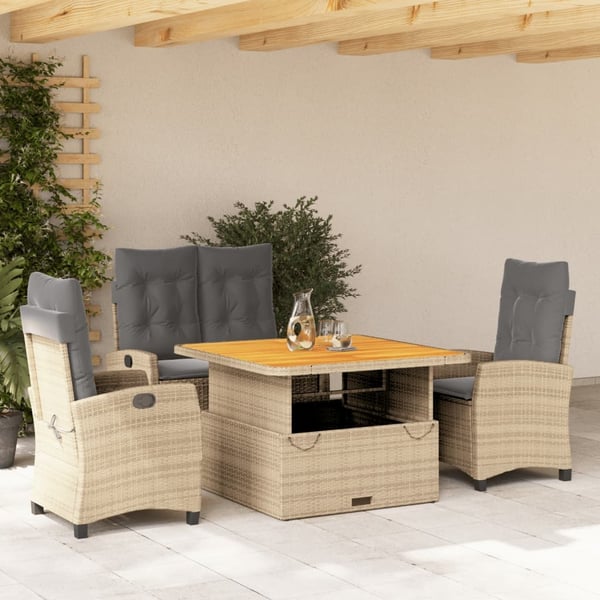 vidaXL spisebordssæt til haven 4 dele med hynder polyrattan beige
