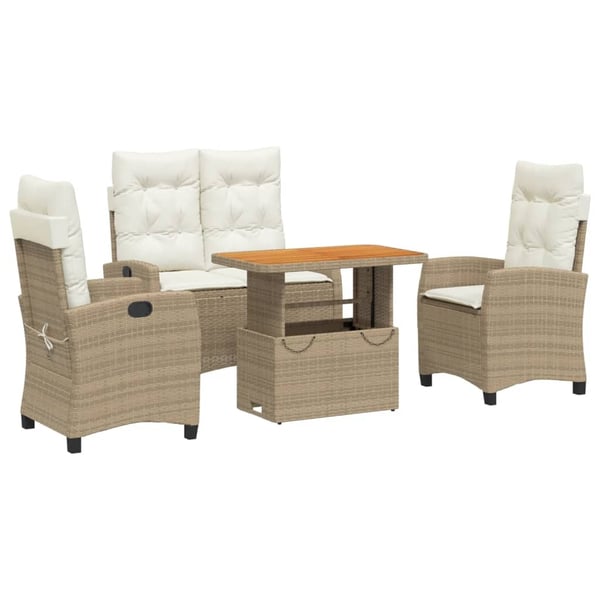 vidaXL spisebordssæt til haven 4 dele med hynder polyrattan beige