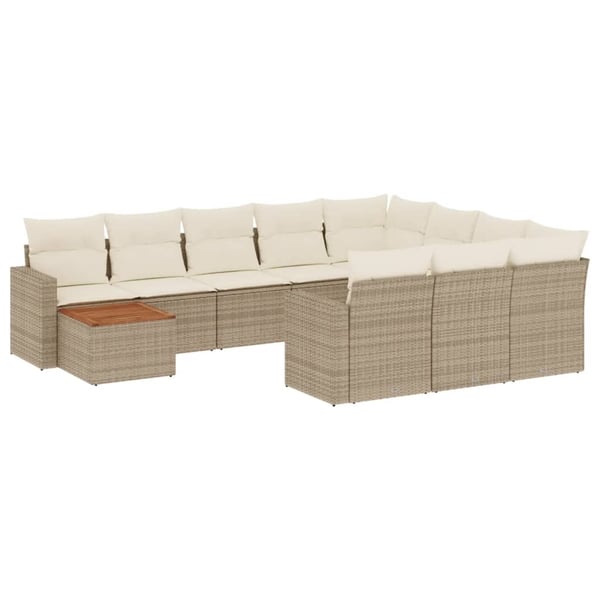 vidaXL sofasæt til haven 11 dele med hynder polyrattan beige