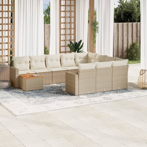 vidaXL sofasæt til haven 11 dele med hynder polyrattan beige
