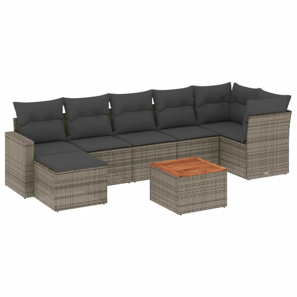 vidaXL sofasæt til haven 8 dele med hynder polyrattan grå