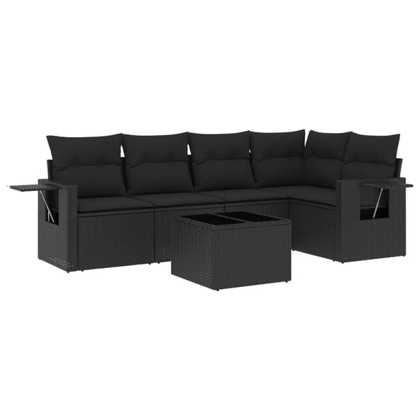 vidaXL Loungegrupp med dynor 6 delar svart konstrotting