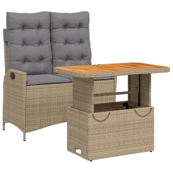 vidaXL spisebordssæt til haven 2 dele med hynder polyrattan beige
