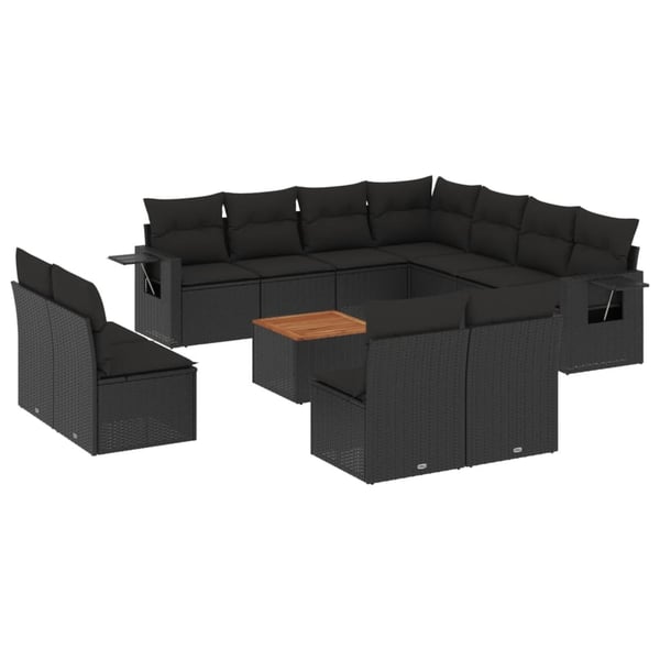 vidaXL sofasæt til haven 12 dele med hynder polyrattan sort