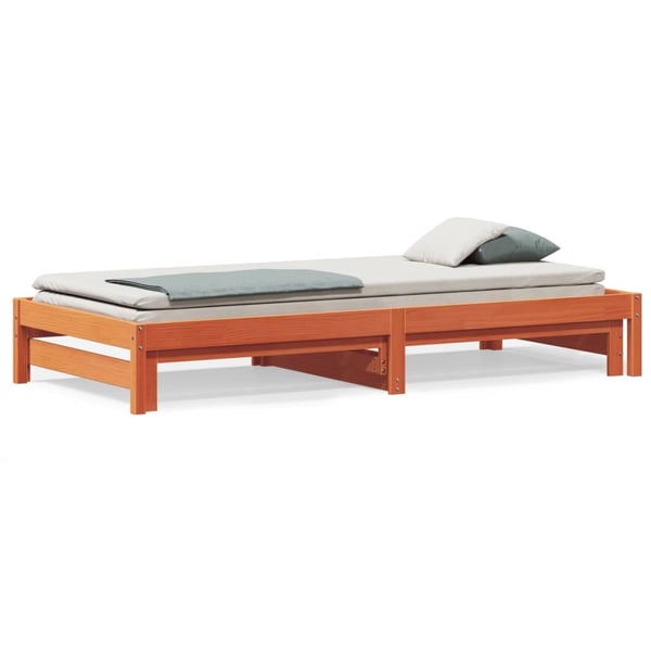 vidaXL Uttrekkbar dagseng voksbrun 80x200 cm heltre furu