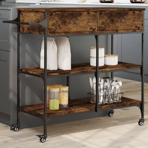 vidaXL Kjøkkentralle røkt eik 105x42x95 cm konstruert tre