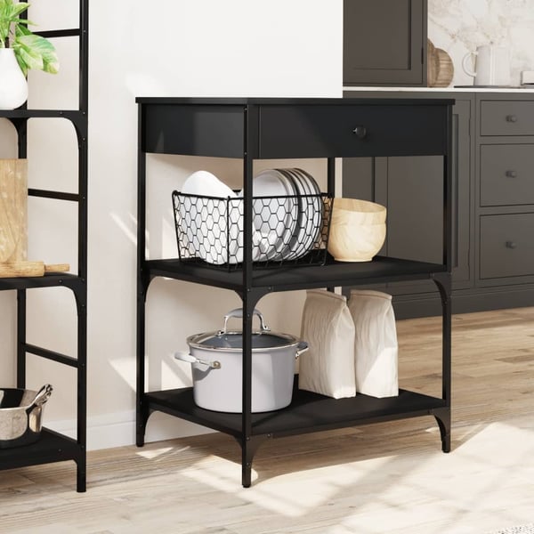 vidaXL Kjøkkentralle svart 60x48x89,5 cm konstruert tre